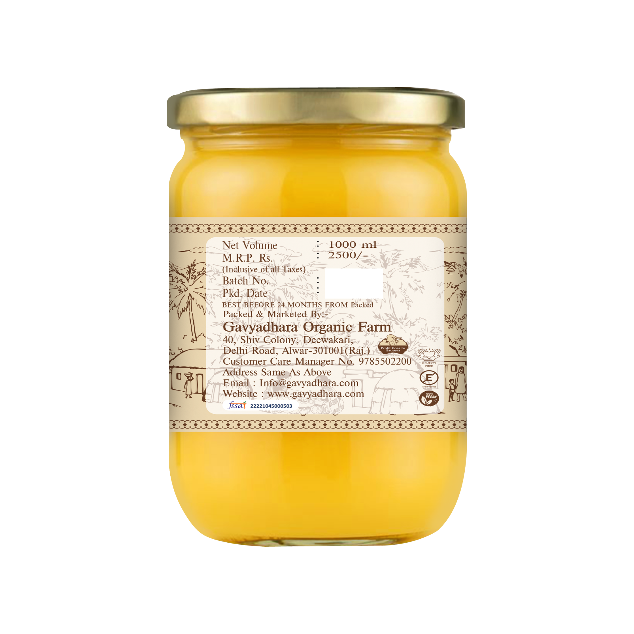 Gavyadhara Bhadve ka Ghee - A2 Desi Cow Bilona Ghee, 1Ltr