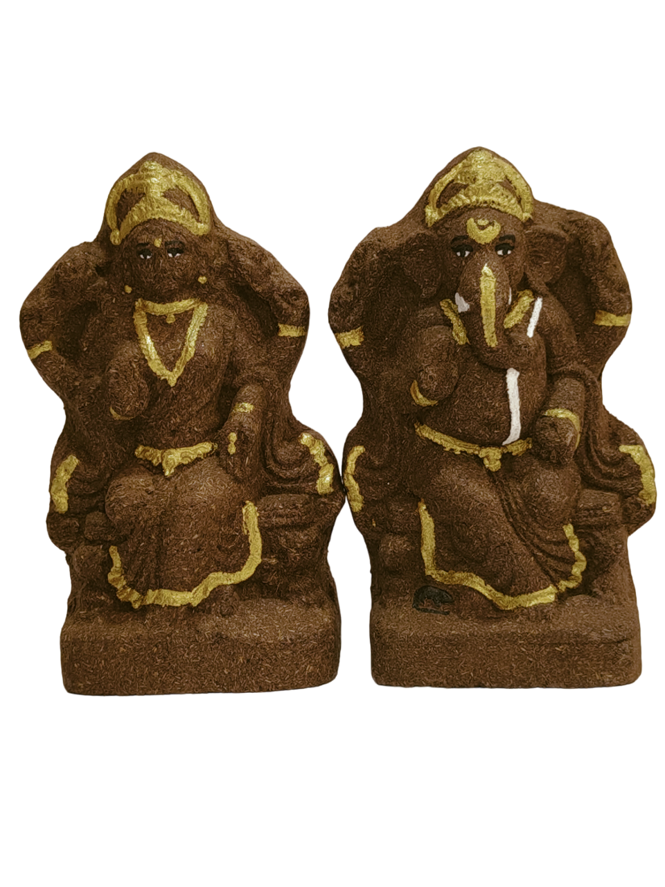 Shri Laxmi Ganesh Idol made with Cow Dung, Height 6 Inches front view