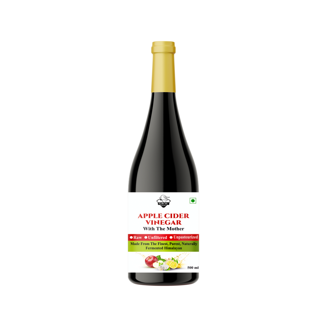 Cold-Pressed & Unfiltered Apple Cider Vinegar – Boosts Digestion & Immunity, 500ml front view