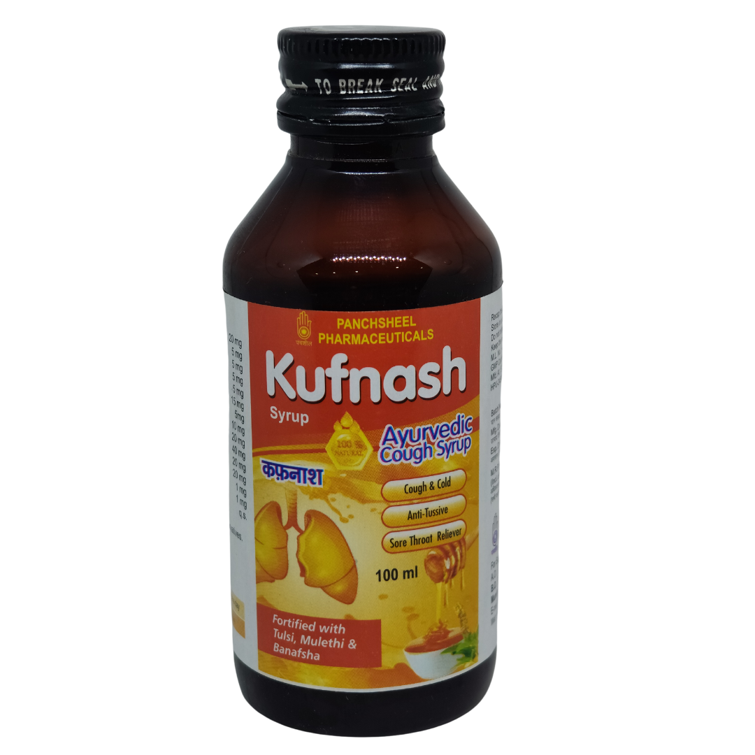 Panchsheel Kufnash Syrup for Cough and Respiratory Issues, 100ml front view