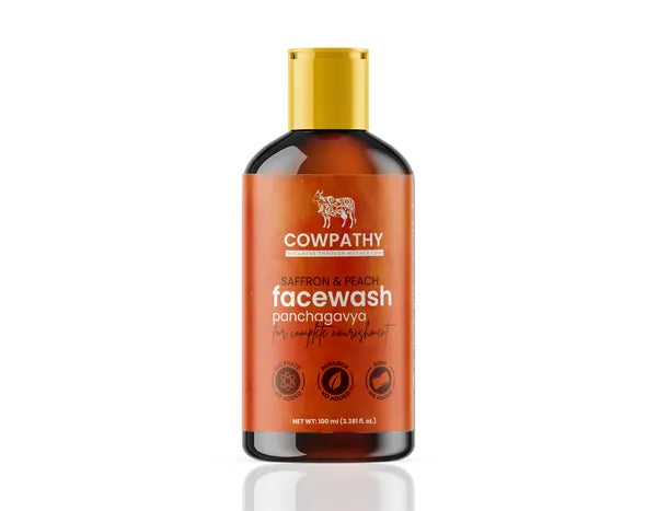 Cowpathy Saffron & Peach Face Wash, 100ml front view