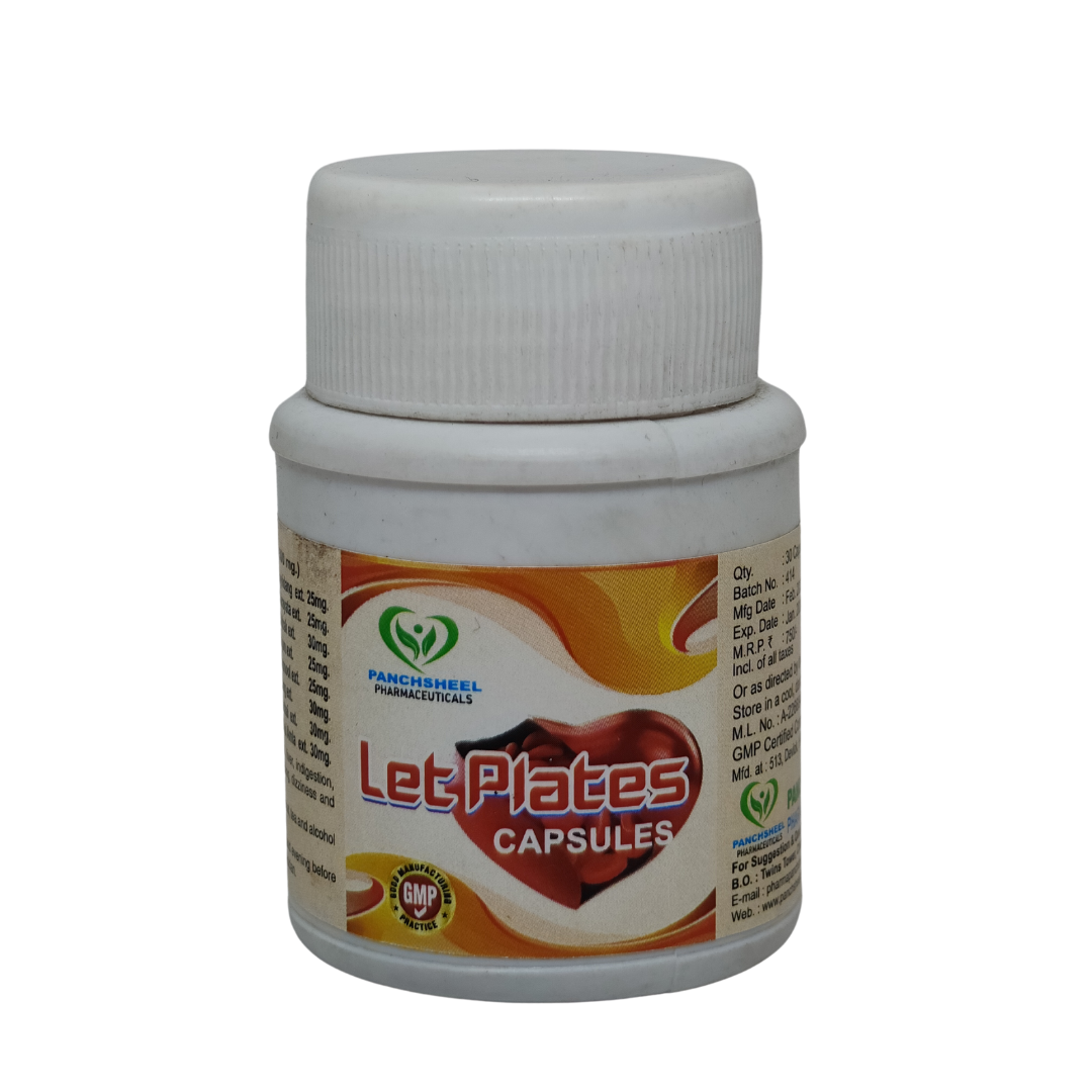 Panchsheel Let Plates Capsules  - Natural Platelet Booster, 30 Capsules Pack front view