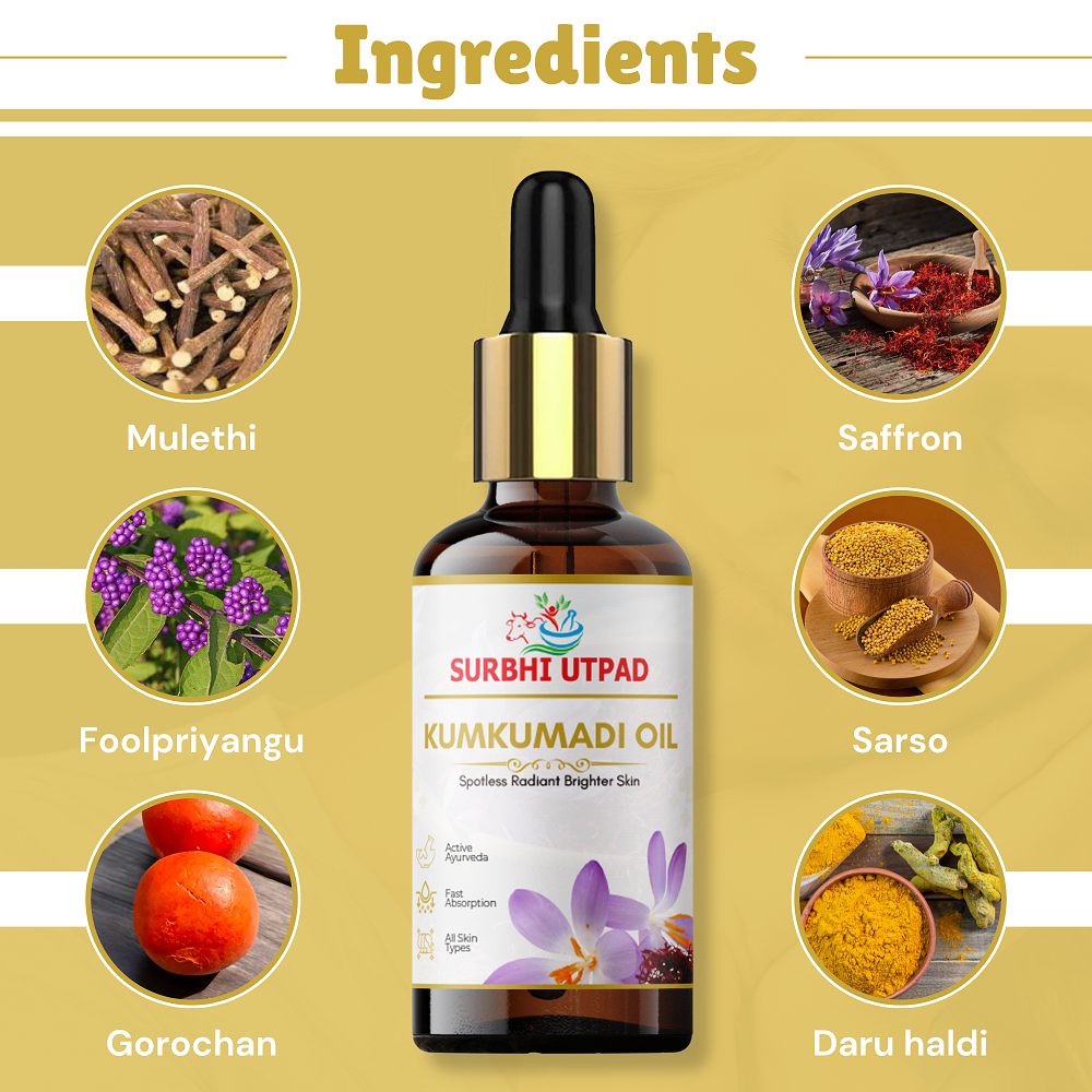 Ayurvedic Kumkumadi Oil for Anti Ageing Skin – Ancient Ayurveda Formula with 26 Herbs for Glow & Spot Removal, 15ml Bottle