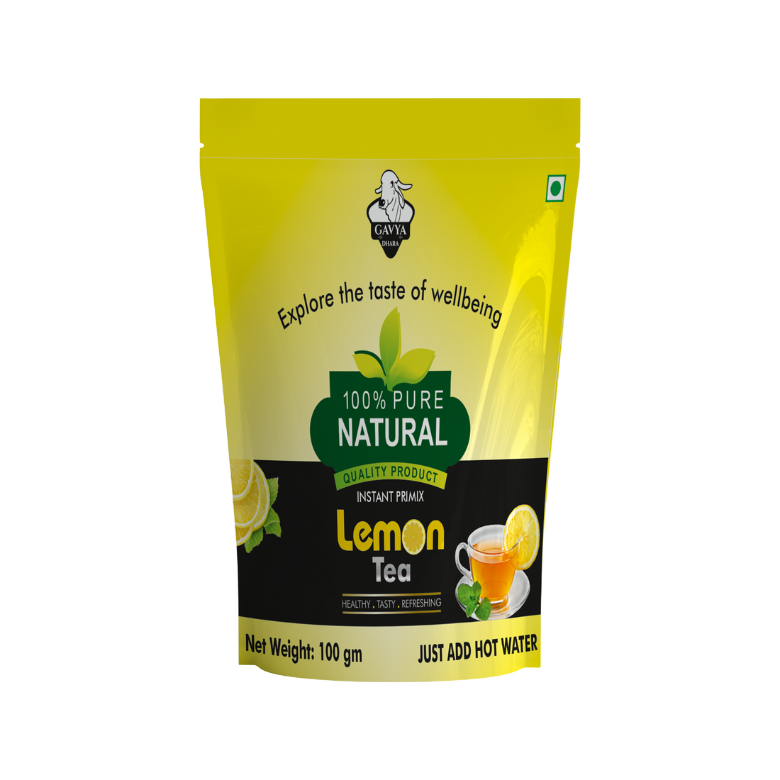 Antioxidant Lemon Green Tea – Boosts Metabolism & Detox Naturally, 120gm (15 Pouches of 8gms) front view