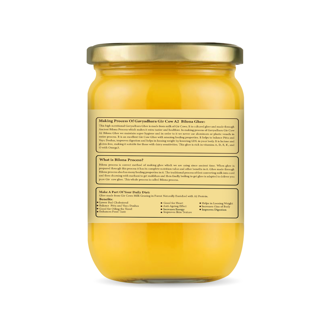 A2 Gir Desi Cow Bilona Ghee – 100% Pure Desi Ghee, 500ml front view