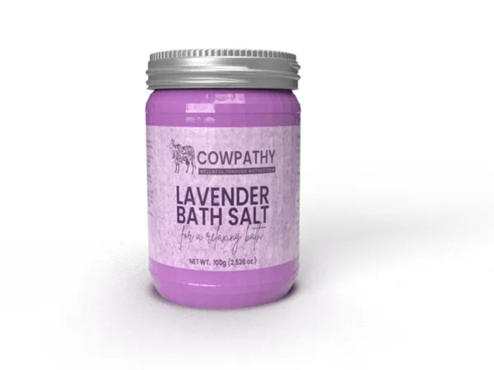Cowpathy Lavender Bath Salt, 100gm front view