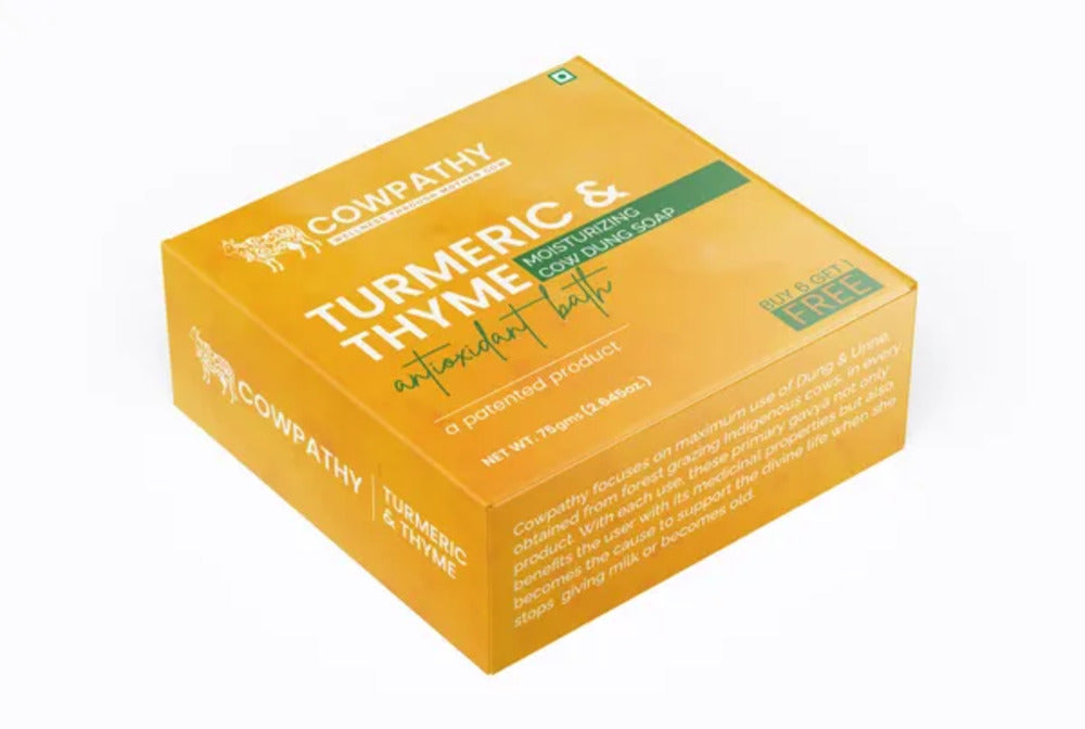 Cowpathy Cow Dung Turmeric & Thyme Moisturizing Bath Soap, 75gm front view