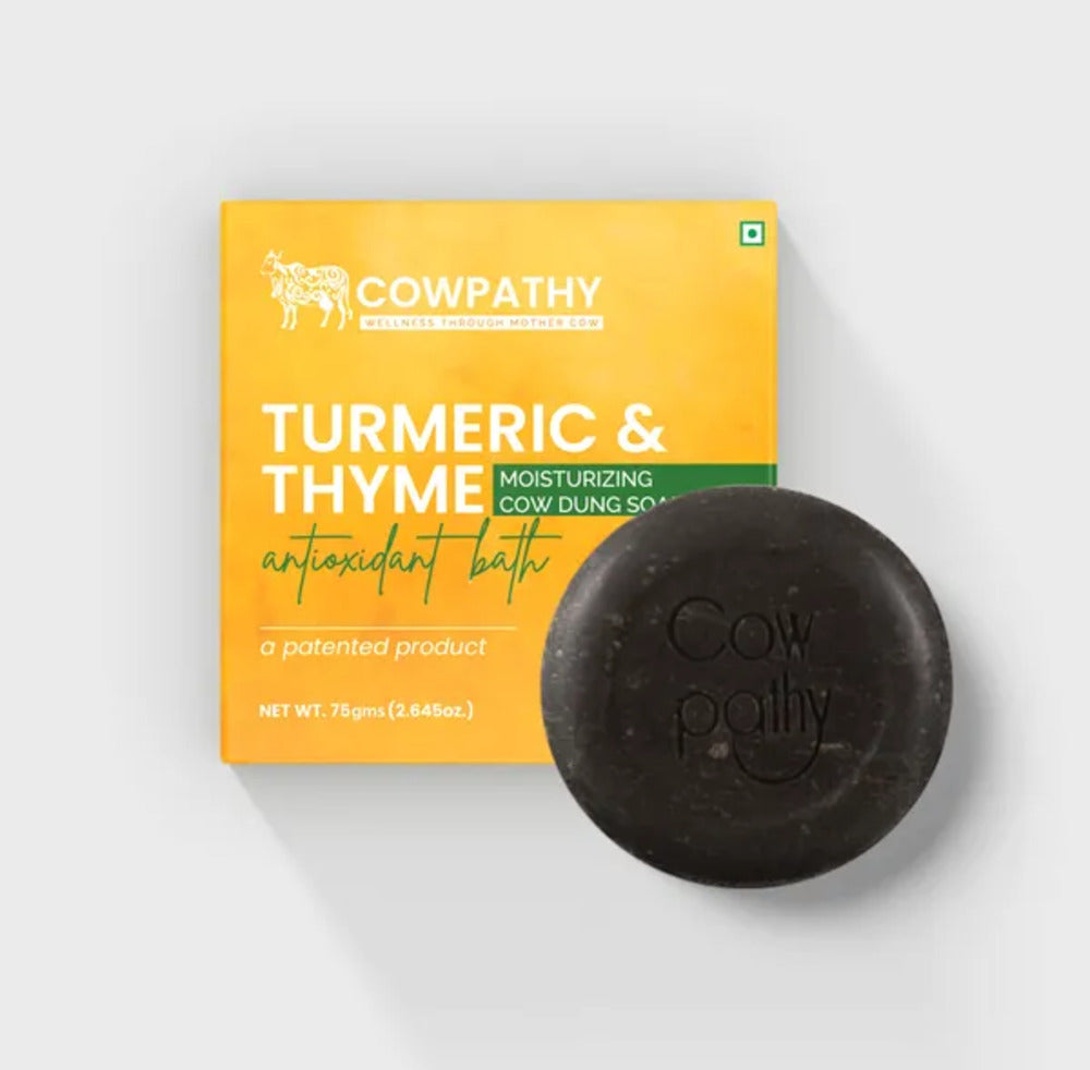 Cowpathy Cow Dung Turmeric & Thyme Moisturizing Bath Soap, 75gm front view