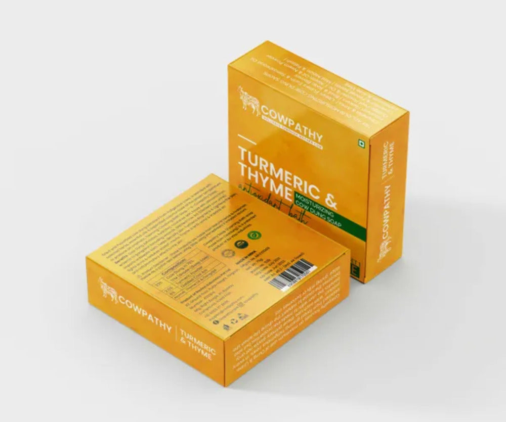 Cowpathy Cow Dung Turmeric & Thyme Moisturizing Bath Soap | Turmeric & Thyme Enriched Bath Soap for Hydrated & Revitalized Skin, 75gm (Pack of 7)