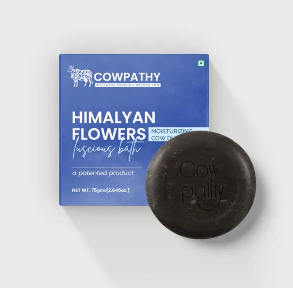 Cowpathy Cow Dung Himalayan Flowers Moisturizing Bath Soap, 75gm front view