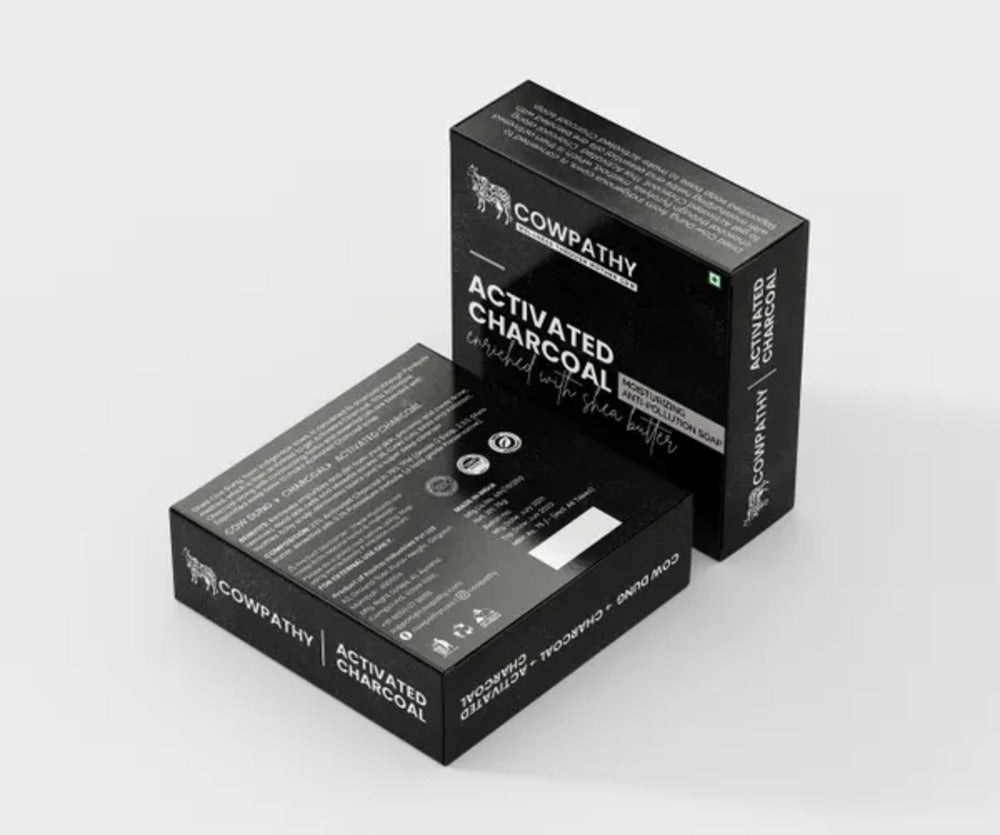 Cowpathy Cow Dung Activated Charcoal Bath Soap with Shea Butter, 75gm front view
