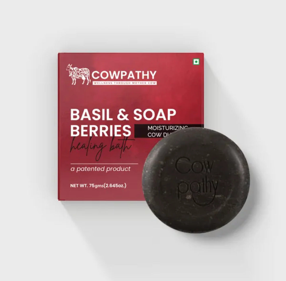 Cowpathy Cow Dung Tulsi Moisturizing Bath Soap, 75gm front view