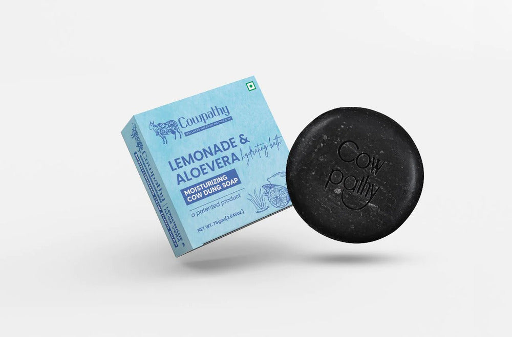 Cowpathy Cow Dung Lemonade Bath Soap with Aloevera, 75gm front view