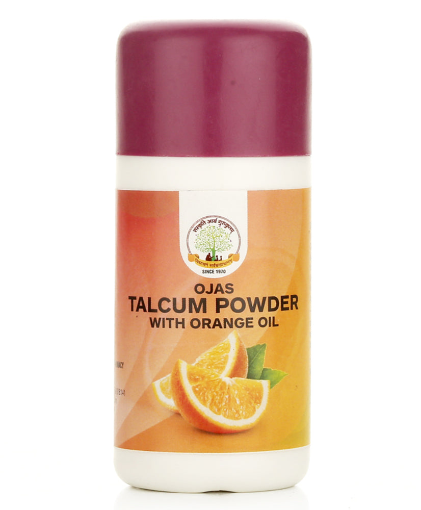Ojas Talcum Powder with Orange Peel, 50gm front view