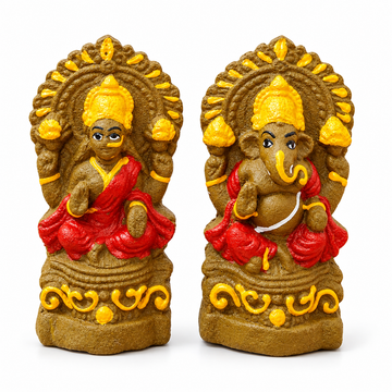 Shri Laxmi Ganesh Idol Made with Cow Dung | Sacred Cow Dung Craft for Spiritual Spaces | Prosperity, Wisdom & Positive Energy, 4 Inches
