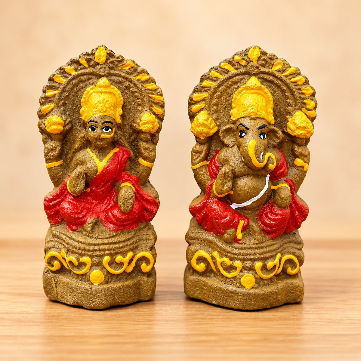 Shri Laxmi Ganesh Idol Made with Cow Dung | Sacred Cow Dung Craft for Spiritual Spaces | Prosperity, Wisdom & Positive Energy, 4 Inches