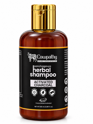 Cowpathy Panchagavya Herbal Shampoo with Activated Charcoal | Sulphate & Paraben Free | Panchagavya Hair Care Shampoo, 100 ml