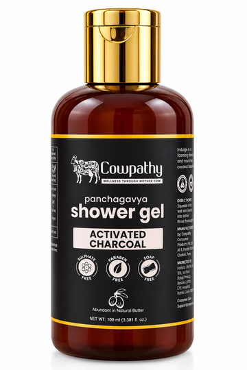 Cowpathy Panchagavya Shower Gel with Activated Charcoal – Natural Butter & Herbal Body Wash, 100ml