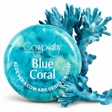 Cowpathy Handmade Cow Urine Soap – Blue Coral | Made with Gau Arka, Aloe Vera & Natural Oils, 100gm
