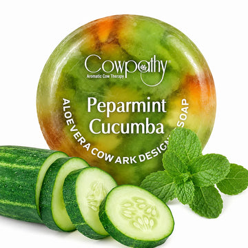 Cowpathy Handmade Cow Urine Soap – Cucumber & Peparmint | Made with Gau Arka, Aloe Vera & Natural Oils, 100gm