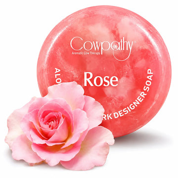 Cowpathy Handmade Cow Urine Soap – Rose | Made with Gau Arka, Aloe Vera & Natural Oils, 100gm