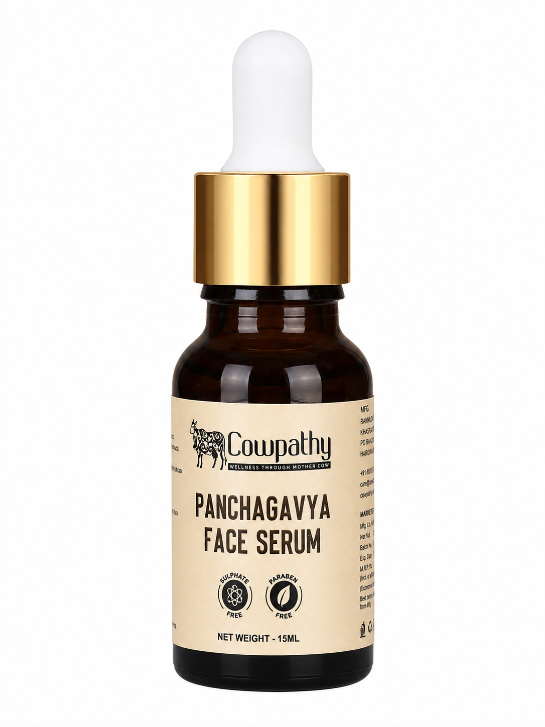 Cowpathy Panchagavya Face Serum | Ayurvedic Brightening Face Serum with Gau Ark, Vitamin C, Vitamin E, White Lily & Quinoa Extract | Hydrating, Nourishing & Glowing Skin | Paraben & Sulphate Free, 15ml