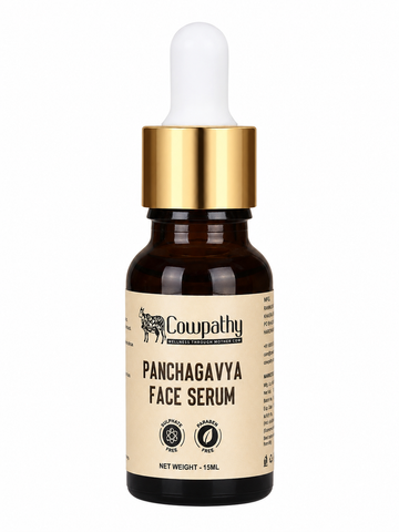Cowpathy Panchagavya Face Serum | Ayurvedic Brightening Face Serum with Gau Ark, Vitamin C, Vitamin E, White Lily & Quinoa Extract | Hydrating, Nourishing & Glowing Skin | Paraben & Sulphate Free, 15ml