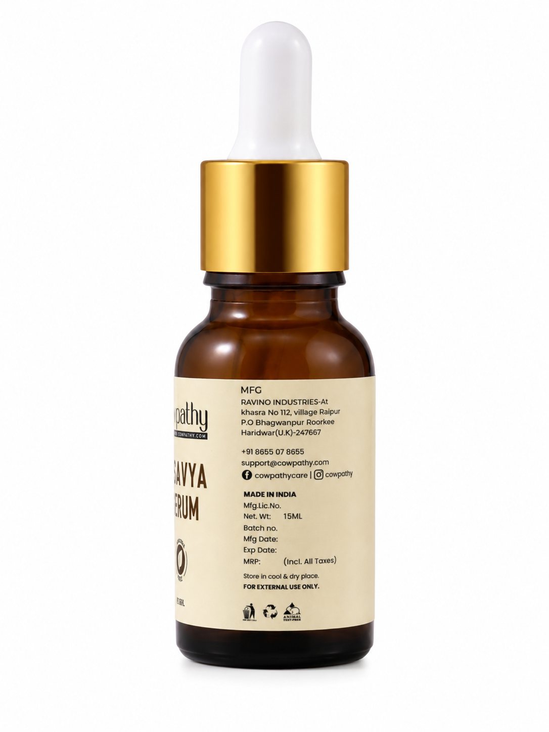 Cowpathy Panchagavya Face Serum | Ayurvedic Brightening Face Serum with Gau Ark, Vitamin C, Vitamin E, White Lily & Quinoa Extract | Hydrating, Nourishing & Glowing Skin | Paraben & Sulphate Free, 15ml