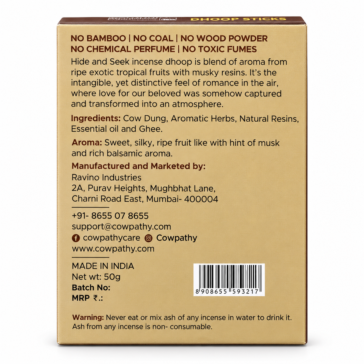 Cowpathy Medichant Cow Dung Incense Sticks – Satvik Sandal | Traditional Cow Dung Incense with Sacred Sandalwood Fragrance, 50Gms