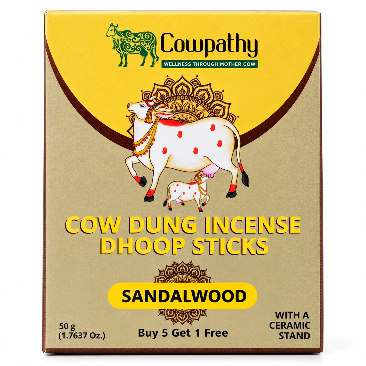 Cowpathy Medichant Cow Dung Incense Sticks – Satvik Sandal | Traditional Cow Dung Incense with Sacred Sandalwood Fragrance, 50Gms
