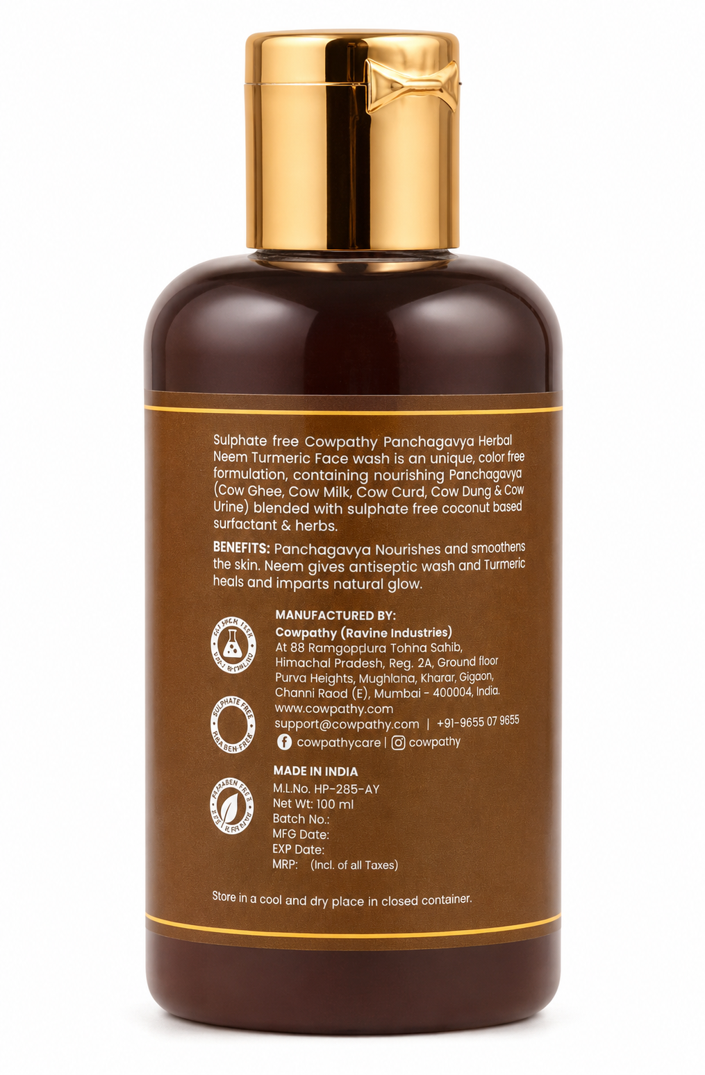 Cowpathy Panchagavya Ubtan Face Wash | Ayurvedic Herbal Face Cleanser with Panchagavya, Ubtan, Neem & Turmeric | Skin Brightening, Tan Removal & Natural Glow | Sulphate, Paraben & Soap Free, 100ml