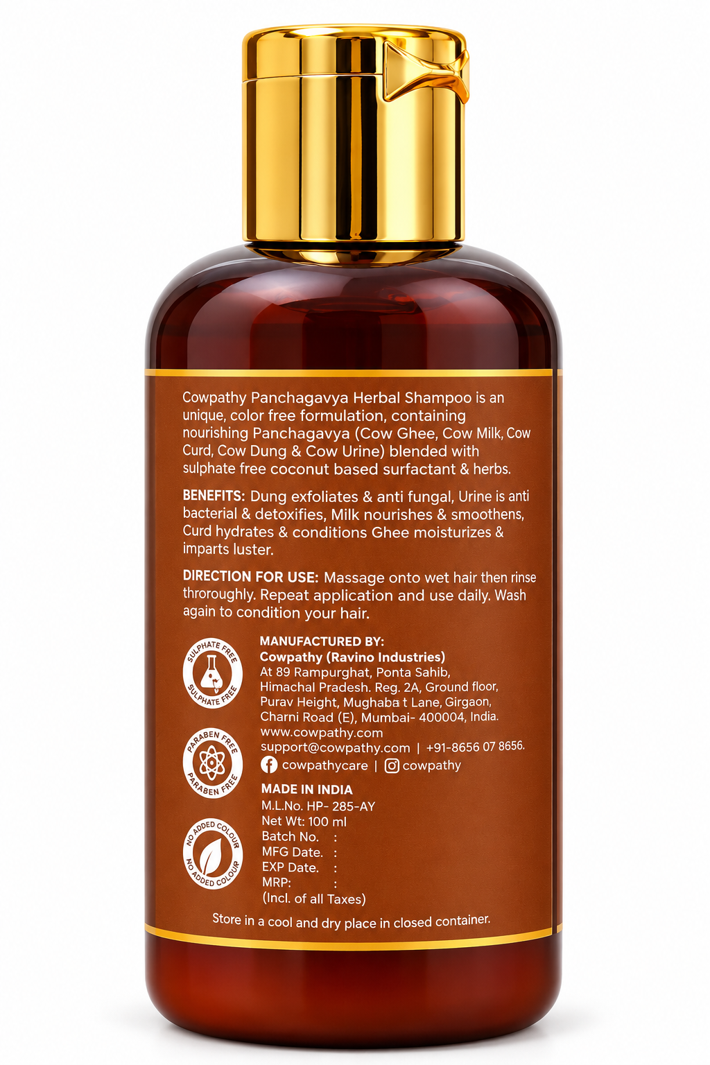 Cowpathy Panchagavya Herbal Ubtan Shampoo with Amla, Bhringraj & Shikakai – Sulphate & Paraben Free, 100ml