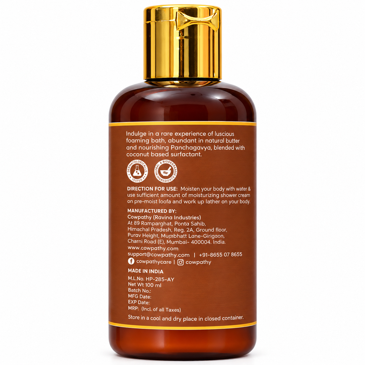 Cowpathy Panchagavya Ubtan Shower Gel – Natural Butter Enriched Bath & Body Cleanser | Sulphate, Paraben & Soap Free, 100ml