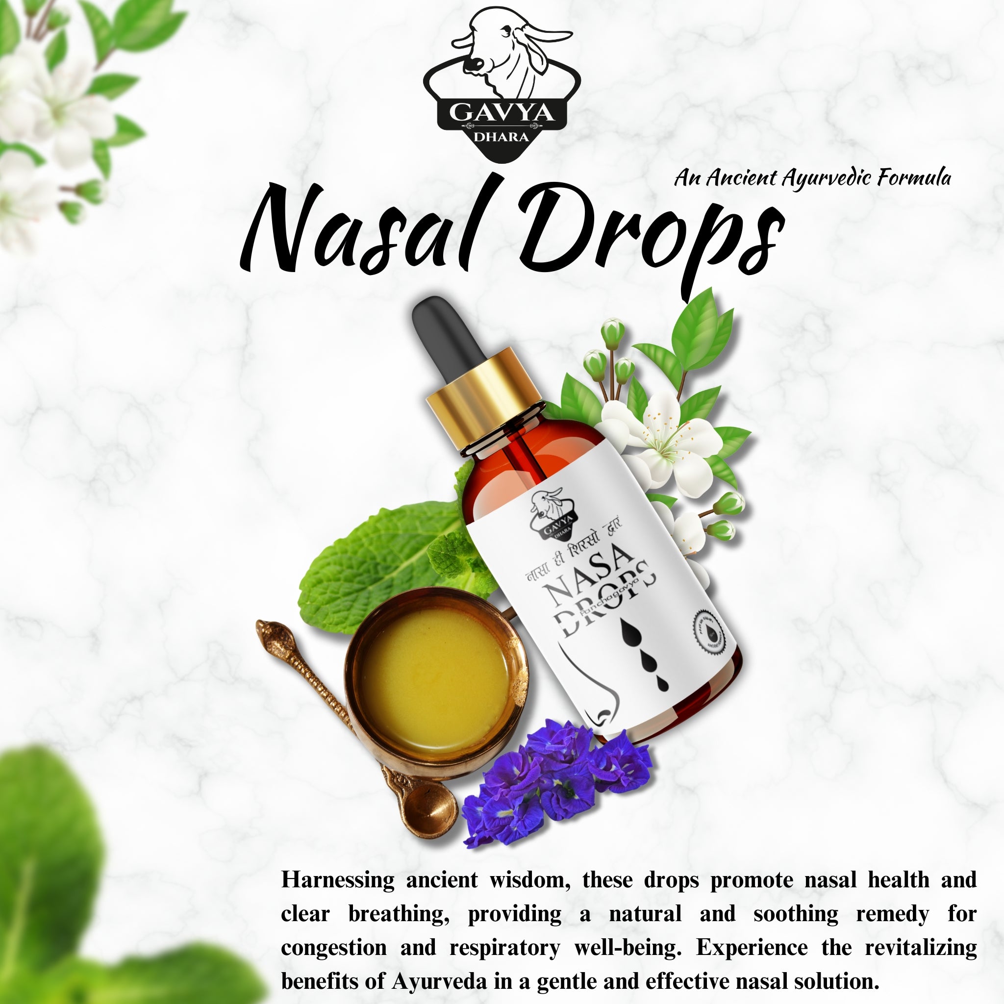 Gavyadhara Panchagavya Nasal Drops | Traditional Nasya Care for Nasal Comfort & Clarity | The Purity of Ayurveda in Every Drop, 15ml (Pack of 3)