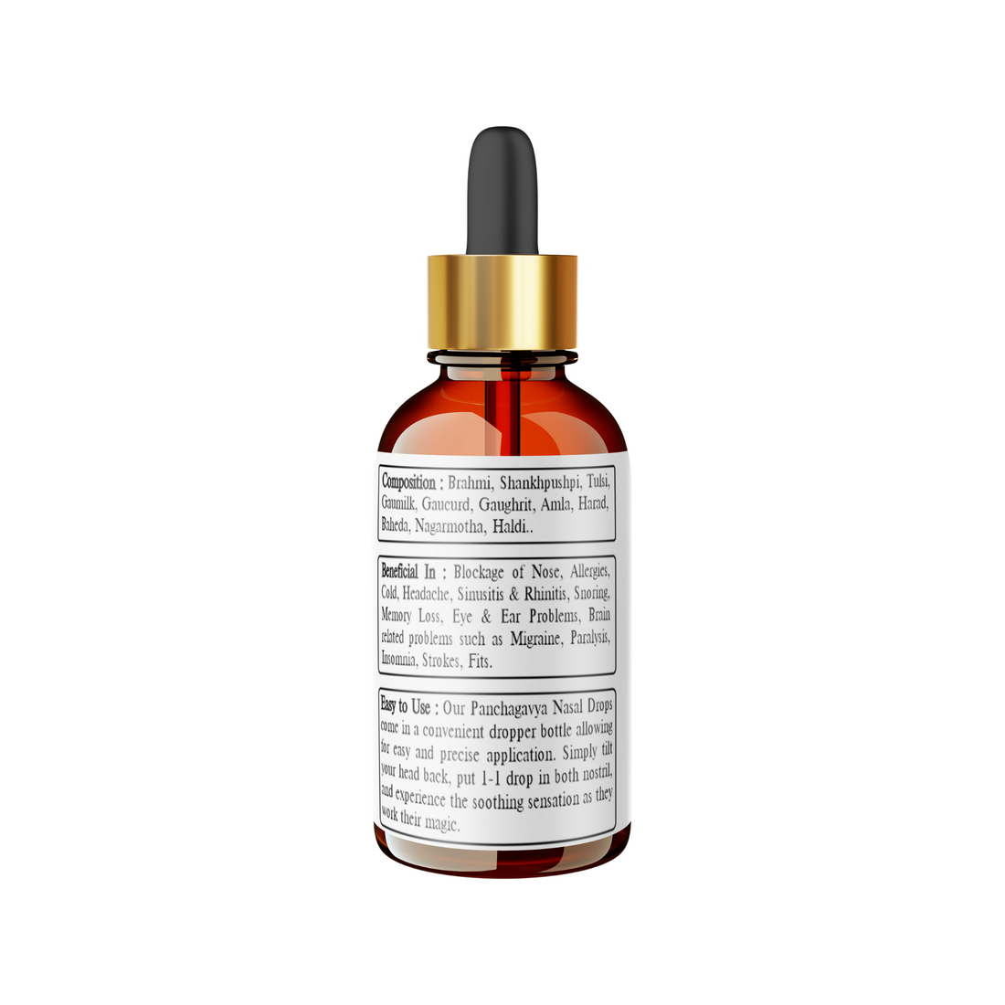 Gavyadhara Panchagavya Nasal Drops - Ayurvedic Relief for Sinus & Migraine (Pack of 2 Bottle of 15ML) front view