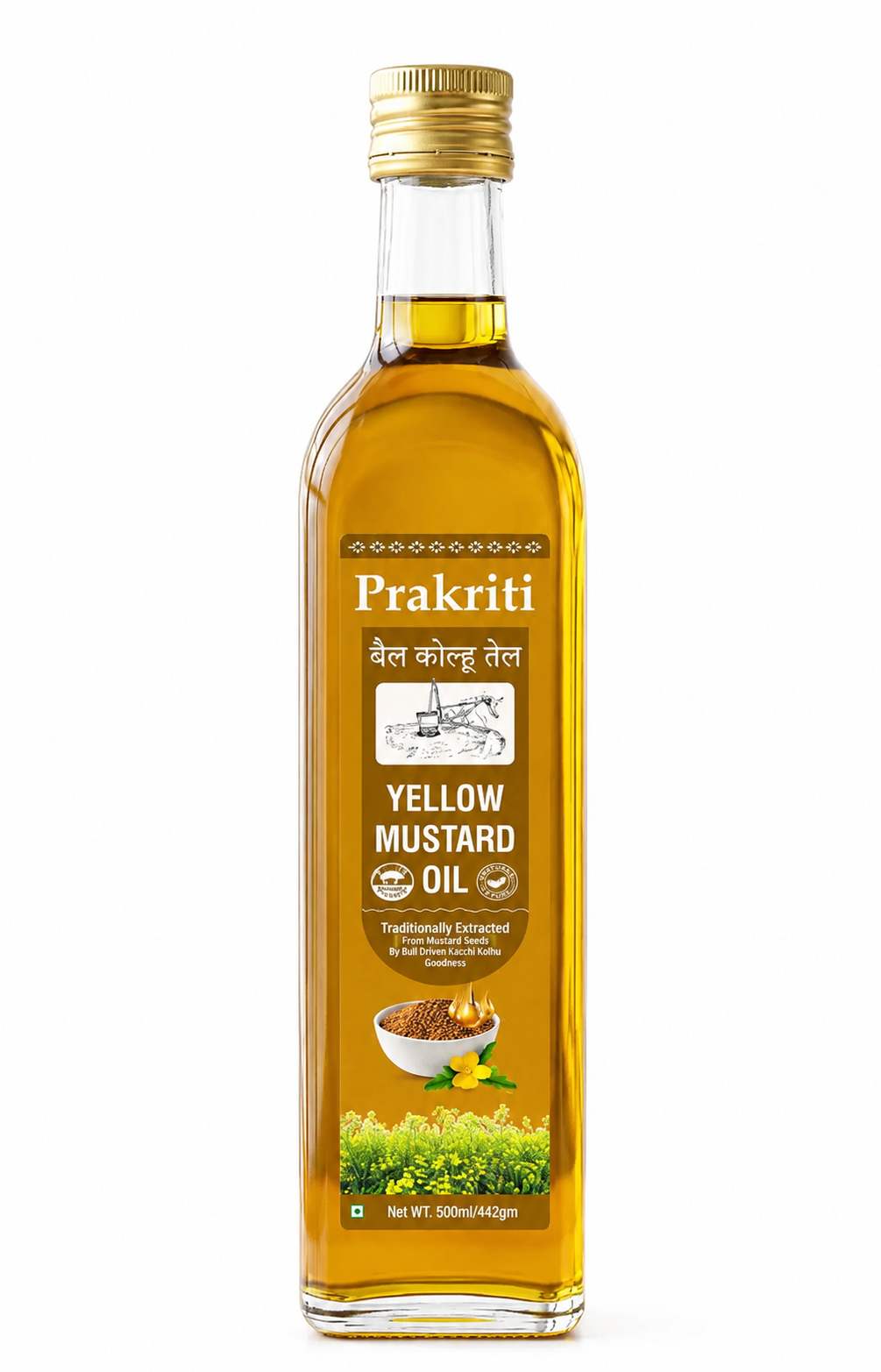 Prakriti Bull Driven Yellow Mustard Oil – Traditional Cold Pressed, 500ml