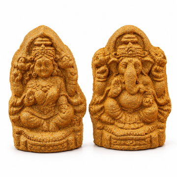 Shri Laxmi Ganesh Idol Made with Cow Dung | Sacred Cow Dung Craft for Spiritual Spaces | Prosperity, Wisdom & Positive Energy, 3 Inches