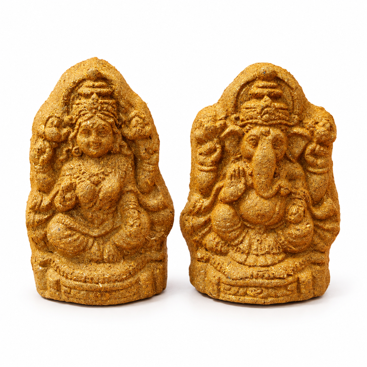 Shri Laxmi Ganesh Idol Made with Cow Dung | Sacred Cow Dung Craft for Spiritual Spaces | Prosperity, Wisdom & Positive Energy, 3 Inches