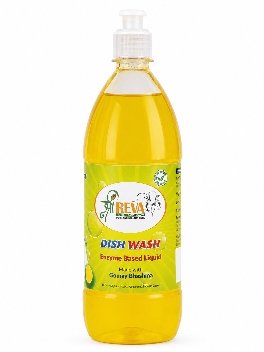 Shree Reva Enzyme Based Dishwash Liquid | Herbal Dishwashing Liquid | Plant-Based Kitchen Cleaner | Tough on Grease, Gentle on Hands, 1Ltr