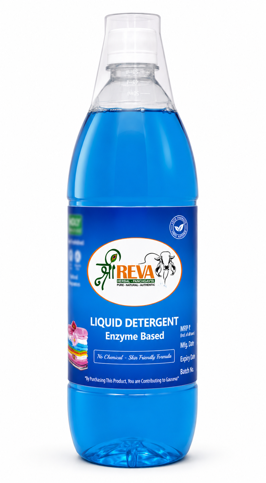 Shree Reva Enzyme Based Liquid Detergent | Herbal Liquid Laundry Detergent | Skin-Friendly & Chemical-Free Formula | Suitable for Machine & Hand Wash, 1Ltr