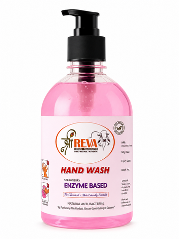 Shree Reva Strawberry Enzyme Based Hand Wash | Herbal Antibacterial Liquid Hand Wash | Skin-Friendly & Moisturizing Formula, 500ml