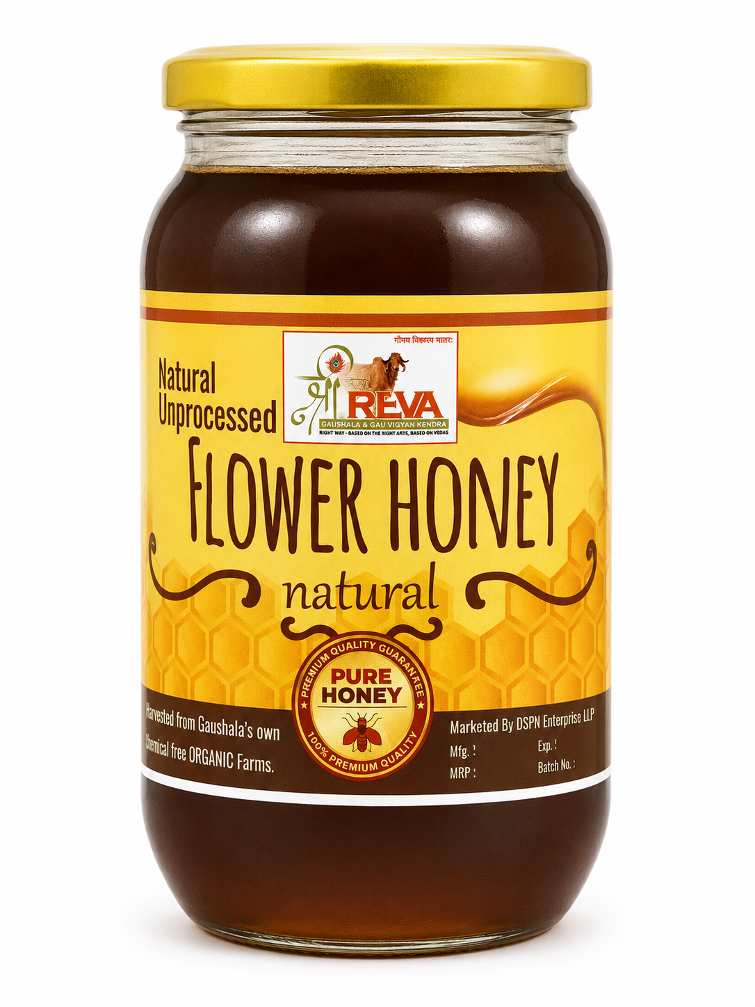 Shree Reva Gaushala Natural Unprocessed Flower Honey | Raw & Pure Multi Flora Honey, 500gm